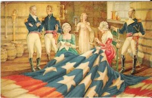 POSTCARD - SEWING THE STAR SPANGLED BANNER USED 7 APR 1965 - Picture 1 of 2