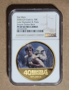 2020 COOK IS. 50c STAR WARS 40th ESB - LUKE & YODA - NGC PF69 - GOLD GILT COIN - Picture 1 of 4