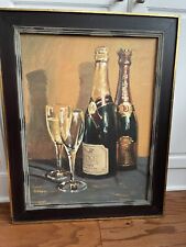 The Bombay Company WINE BOTTLES CANVAS PAINTING ~23x29”PROFESSIONAL WOOD FRAME