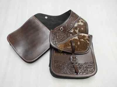 Sac de selle marron foncé en cuir véritable Western Horse Floral Craving - Photo 1/4