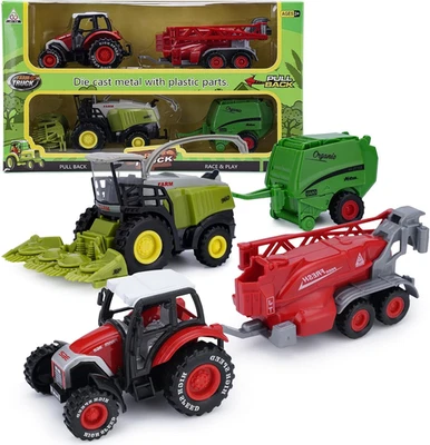 Set Trattore Giocattolo Fattoria Pressofuso,Trattore Con Rimorchio Mietitrebbia  - Immagine 1 di 4
