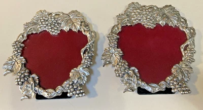 2 1993 Arthur Court Picture Frames Pewter Heart Shape Grape Vine Motif Easel - Image 1 of 4