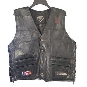 Real Buffalo Leather Biker Vest  Mens Size XL Motorcycle by Diamond Plate - Picture 1 of 16