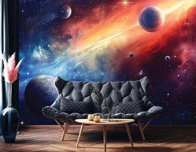 MURAL PAPEL PINTADO DORMITORIO ADOLESCENTE 312x219 cm espacio cosmos planetas arte pintura Foto 1 de 4