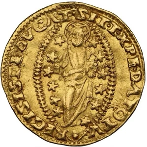 GOLD Italien Venedig 1545-1553 n. Chr., Francesco Dona Zecchino Dukat Jesus Münze, NGC AU - Bild 1 von 7