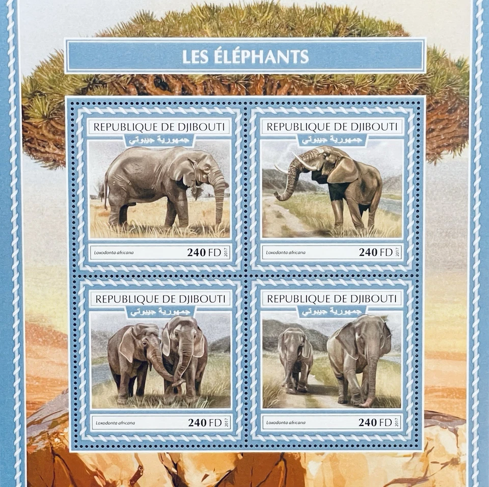 DJIBOUTI ELEPHANTS STAMPS 2017 MNH AFRICAN BUSH ELEPHANT WILD ANIMALS WILDLIFE - Image 1 of 1