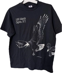 Vintage 90s Large New York Clayton NY 1000 Thousand Islands Eagles Black - Picture 1 of 9