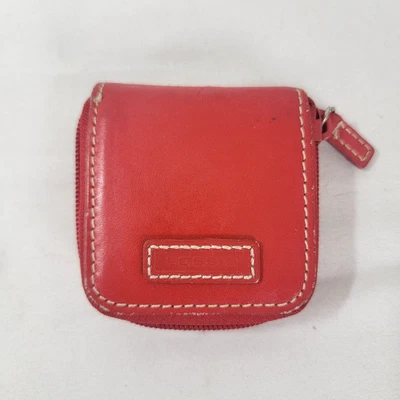 Fossil красный кожаный молнии вокруг контактных линз чехол держатель с зеркалом + корпус - Изображение 1 из 4