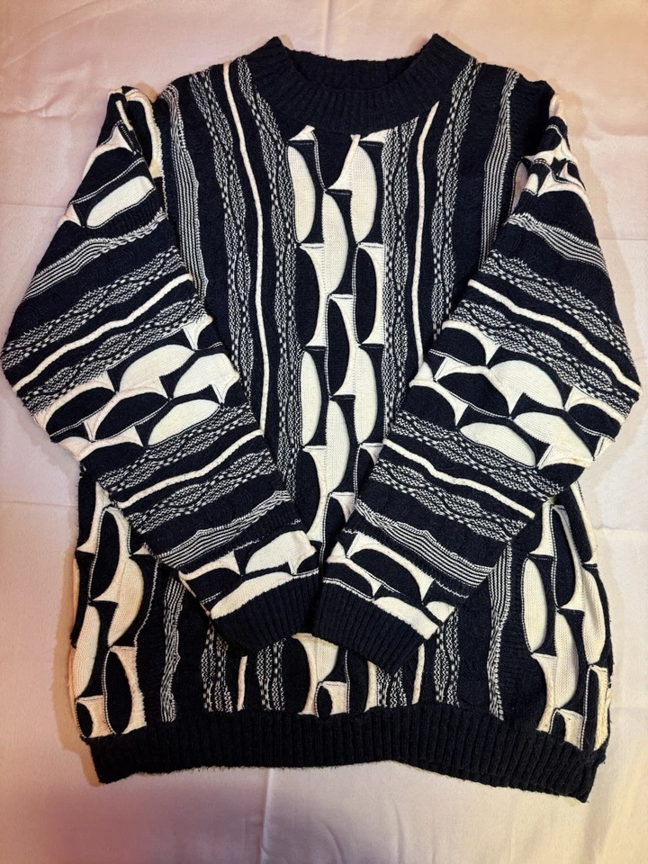 Suéter Tejido 3D Vintage COOGI Australia XXL Azul Marino Blanco Biggie Foto 1 de 4