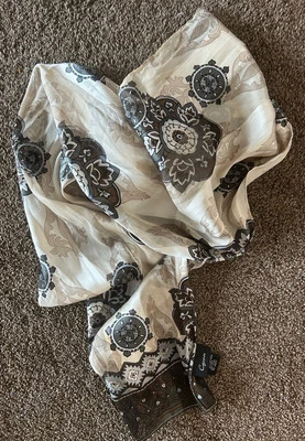 Vintage CEJON Scarf Multi Brown Beige Floral Print 10x62 Excellent Cond - Image 1 of 4