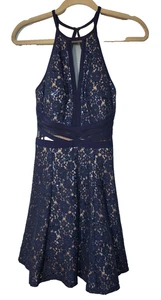 Morgan & Co. Illusion blau Spitze/Pailletten ärmellos Fit & Flare Kleid Größe 5/6 - Bild 1 von 12