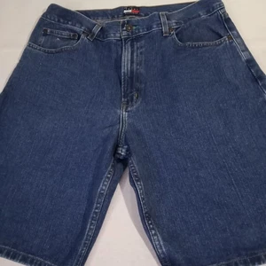 VINTAGE Tommy Hilfiger pantaloncino uomo 36 blu denim toppa logo Y2K 11" cucitura interna - Foto 1 di 9