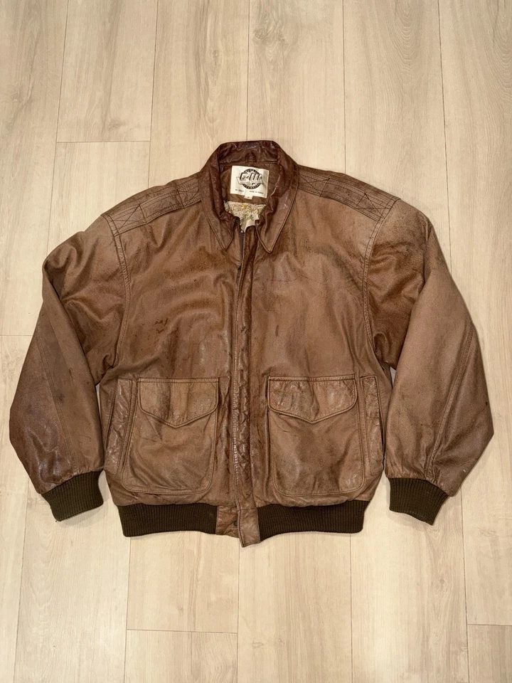 VTG 90s Global Identity GIII Leather Atlas Lined Aviator Bomber Flight Jacket S - Image 1 of 4