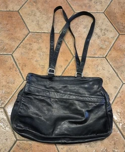 VINTAGE BLACK ITALIAN SOFT LEATHER DOUBLE STRAP SHOULDER BAG FROM ENNY - Picture 1 of 8