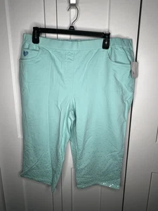 Dream Jeannes Quacker Factory Teal Sequin Capris NWT   Women's Plus Size 2X - Picture 1 of 6