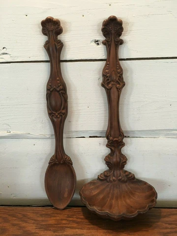 2 Piece Vintage Large Ceramic Brown Spoon & Ladle Wall Hanging Home Decor 16" Cover