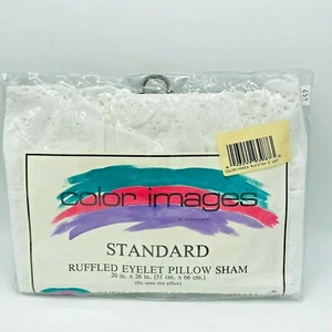 1980s Color Image Crown Crafts Eyelet Pillow Sham Ruffled Standard Cottage Core - Picture 1 of 5