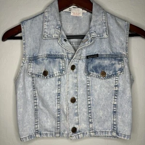 BONGO Juniors Acid Washed Vintage Denim Cropped 90s Vest Girls USA Sz Small - Picture 1 of 4