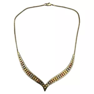 Vintage 14K Tri-colored Gold Italian Chevron Style Omega Necklace Graduated V - Picture 1 of 11