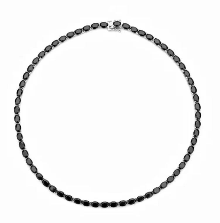 Collana tennis ovale spinello nero platino su argento sterling 16 pollici... - Immagine 1 di 4