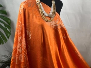 Vibrant Orange Pashmina Shawl with Elegant Cream Floral Accents – Luxurious Frin - Picture 1 of 8