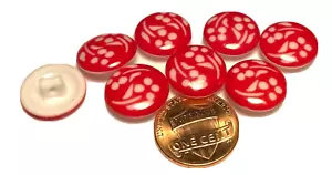 8 JHB Domed Glossy Red & White Plastic Shank Flower Buttons 14.6mm 9/16" 12639 - Picture 1 of 3