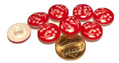 8 JHB Domed Glossy Red & White Plastic Shank Flower Buttons 14.6mm 9/16" 12639 - Image 1 of 3