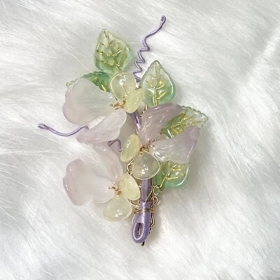 Horquilla pinza de cocodrilo flor rosa vidrio esmaltado hecha a mano, accesible de lujo Foto 1 de 3