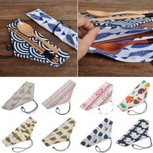 Reusable Drawstring Cutlery Pouch Travel Camping Picnic Tableware Spoon Fork Bag - Picture 1 of 52