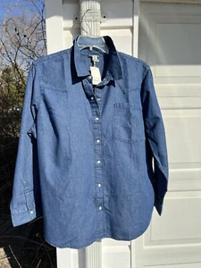 NWT A.N.A. Fun Blue Western Style Snap Long Sleeve Blouse 2X - Picture 1 of 7