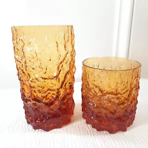 Selezione IVV Italian Crystal Glacier Ice Bark Glass Tumblers x2 brown amber - Picture 1 of 8