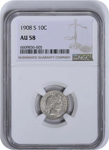 1908-S Barber Silver Dime AU58 NGC Cover