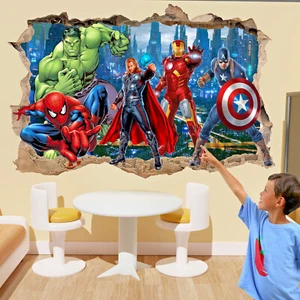 Superheroes Wall Stickers Avengers Mural Decal Hulk Ironman Kids Room Decor QO5 - Picture 1 of 3