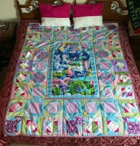Handcrafted Reversible Unicorn Quilt and Two Matching Decorative Pillows - Picture 1 of 7