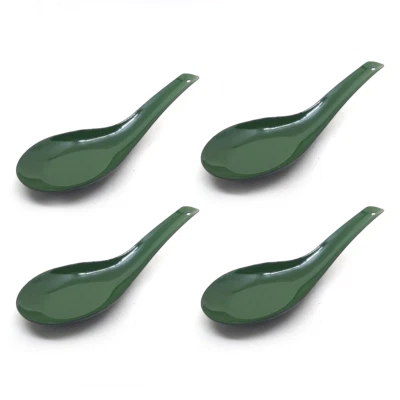 Set 4 Pcs enamelware japanese Soup green spoons vintage flatware chinese cutlery - Image 1 of 4