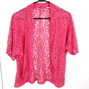 Womens Top M Open Front Crochet Mesh Lightweight Short Sleeve Dress Cover - Picture 1 of 9