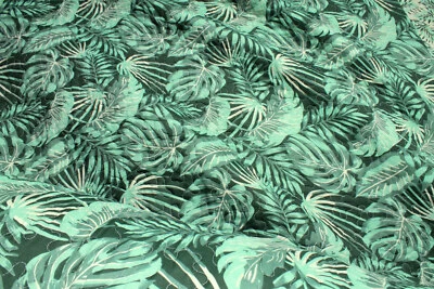 Stoff Polyester Stepp Stoff grün Dschungel Palmblätter 270 cm Matelassé Stepper - Bild 1 von 4
