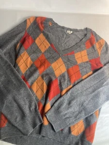 J crew Womens Preppy Knit Sweater XL Grey Orange - Picture 1 of 5