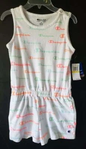 Champion Girls M 10/12 White Striped One Piece Romper Shorts Outfit NEW NWT - Picture 1 of 3