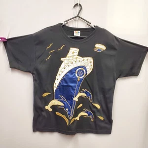 Vintage Focus Embroidered Nautical Themed Cruise Ship & Dolphins T-Shirt 46x28 - Picture 1 of 18