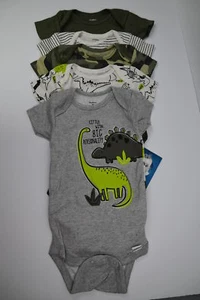 Infants' Gerber Short Sleeve One-Piece Bodysuits Dinosaurs 5-Pack Grey/Green 12M - Picture 1 of 4