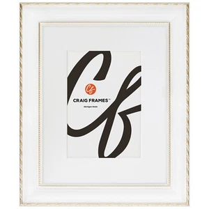 Victoria, 1.375" Ornate White & Gold Picture Frame With a Mat - Picture 1 of 7
