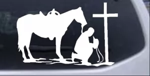 Cowboy and Horse Praying at Cross Car or Truck Window Decal Sticker 6X3.8 - Picture 1 of 33