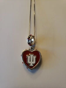 Indiana University Hoosiers IU HEART SHAPED Pendant On Sterling Chain - Picture 1 of 9