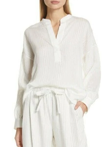 $255 NWT Vince Drapey Stripe Split Neck Drop Sleeve Optic White Shirt sz XS      - Picture 1 of 12