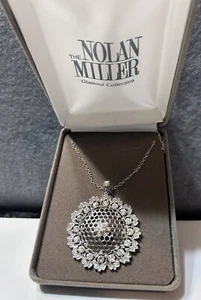 NOLAN MILLER Honeycomb Flower Openwork PENDANT & 24" Chain NECKLACE Silver-tone - Picture 1 of 4