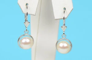 14k Yellow or White Gold Leverback Dangle White Natural Pearl Earrings - Picture 1 of 7