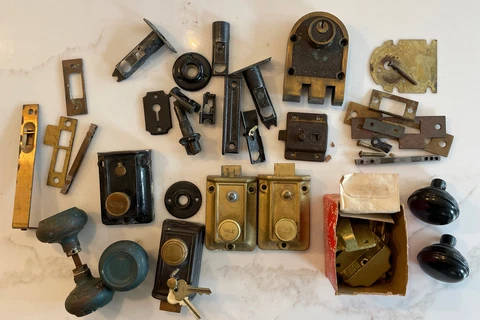 Lot of Vintage Metal Hardware Door Locks Mechanisms & Door Knobs Cover