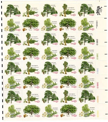 Scott #1767a (1764-67) 1978 Arboretum (Trees) 15¢ Sheet of 40 Stamps - MNH LR - Image 1 of 2