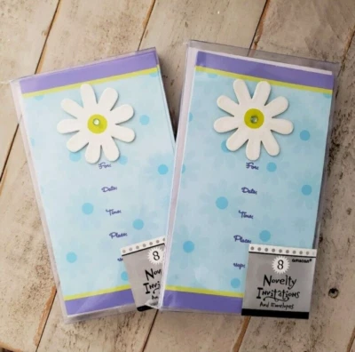 NEW flower novelty invitation card and envelopes 2 packs birthday party baby  - Image 1 of 4